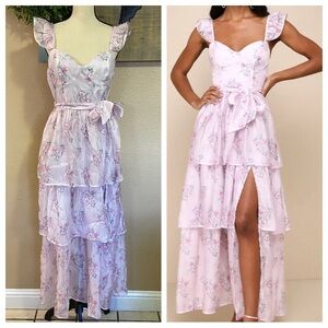 Lulu's Pink Floral Midi Dress